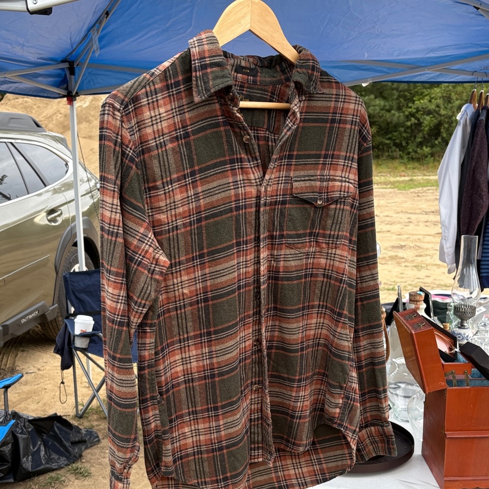 J. Crew Cashmere Blend Plaid Shirt - Gray and Orange